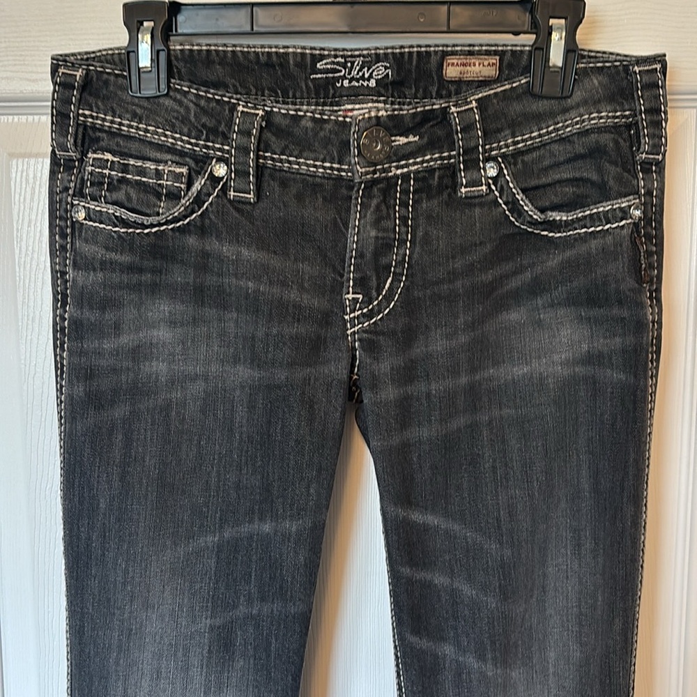 Silver Jeans Frances Flap Bootcut Distressed Black Denim Jeans W29 L31